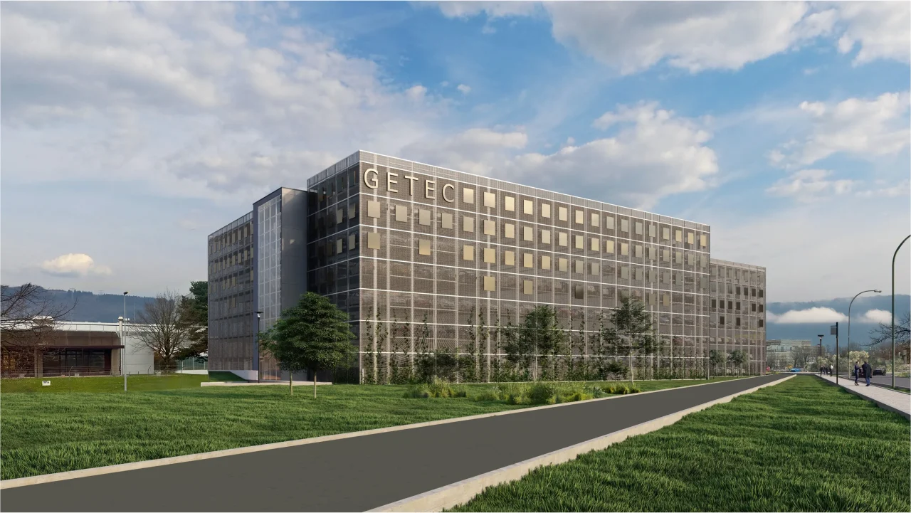 2501_GPS_Ansicht-Parkhaus_Draft_01 Visualisierung (nicht final) des neuen GETEC Parkhauses - Blick auf die Fassade von Südwesten
