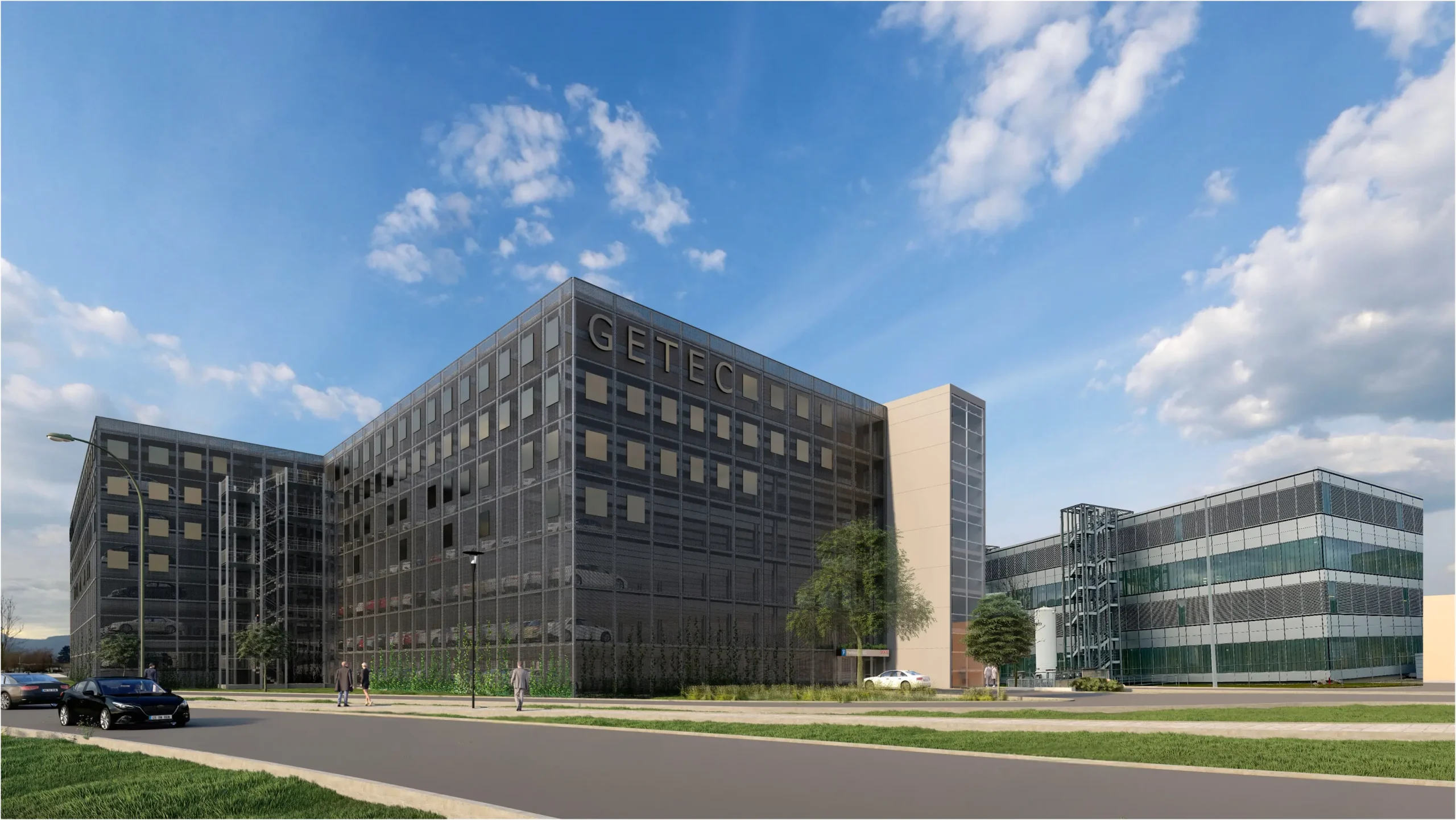 2501_GPS_Ansicht-Parkhaus_Draft_02 Visualisierung (nicht final) des neuen GETEC Parkhauses - Blick auf die Fassade von Südosten