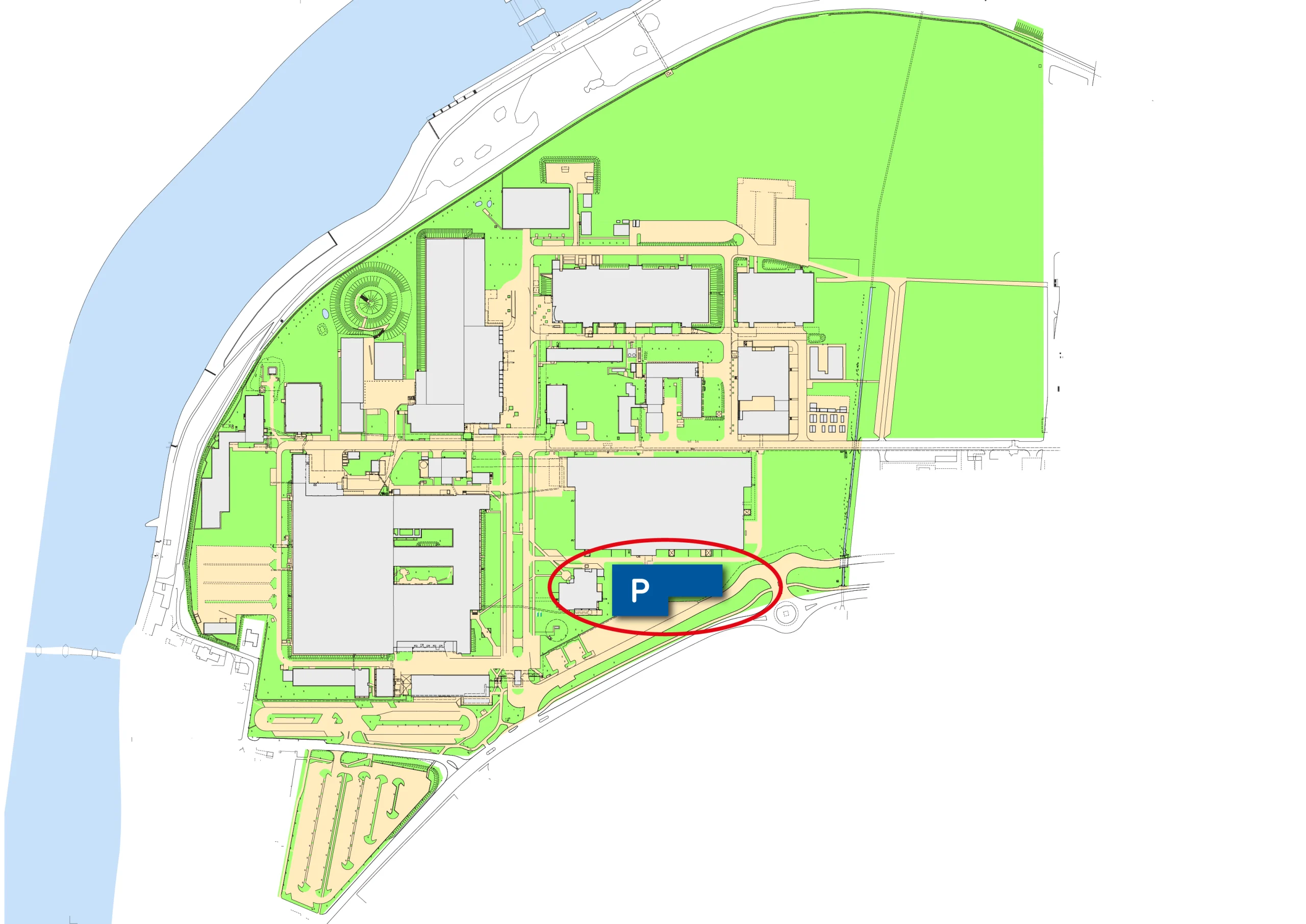 2501_ParkNet_Parkhaus Plan vom GETEC PARK.STEIN mit eingezeichnetem Standort des neuen Parkhauses - Ansicht von oben