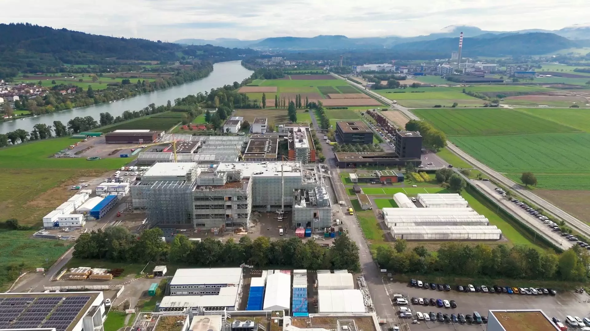 Luftaufnahme auf die Baustelle von Lonza im GETEC PARK.STEIN